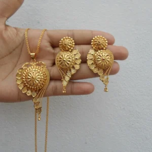 Simple Gold plated jewellery - locket-chain-earrings for women