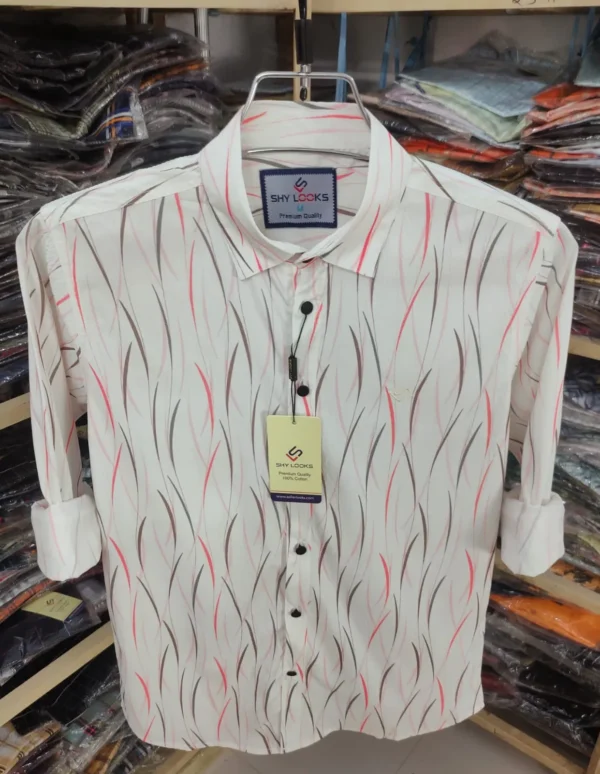 Luxury China Magnet Cotton Stripped full Sleeve Print Shirt-1400A