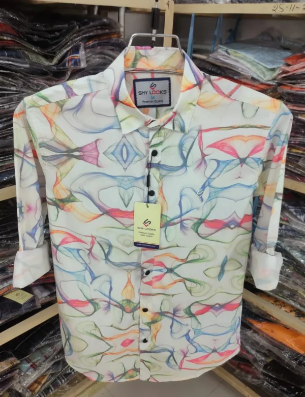 Luxury China Magnet Cotton Stripped full Sleeve Print Shirt-1400A